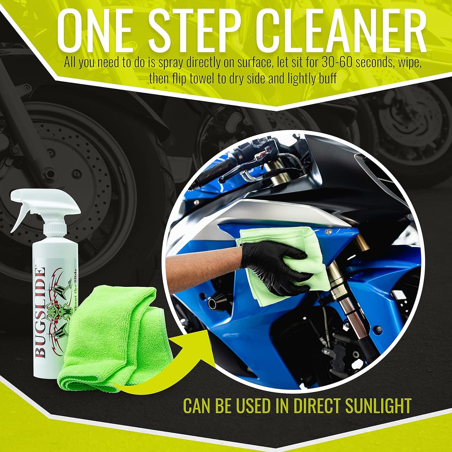 Bugslide 16 Oz Shop Kit Cleaner and Polisher with Microfiber Towel, Tree Sap Remover, Waterless Detailer for Removing Bugs without Scratching, Shining and Degreasing All Surfaces