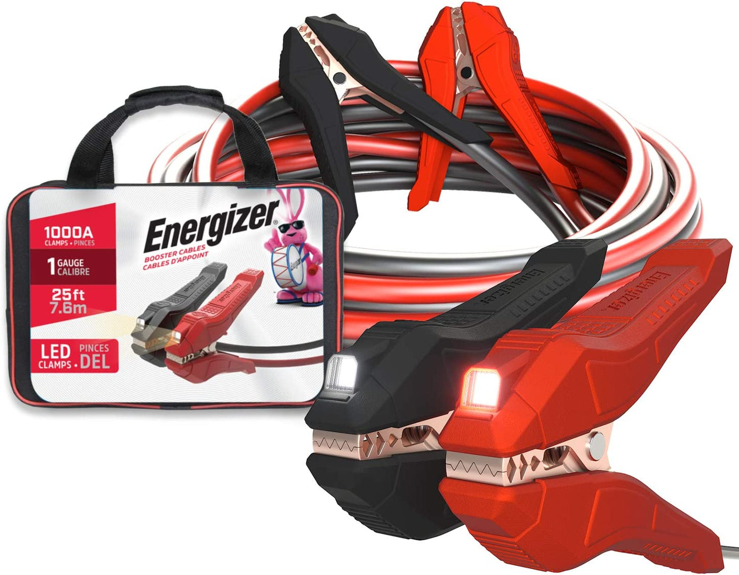Energizer Jumper Cables, 30 Feet, 1 Gauge, 800A, Booster Battery Cables with Permanent Installation Kit and Quick Connect Plug for SUV & Trucks with up to 8-Liter Gasoline and 6-Liter Diesel Engines