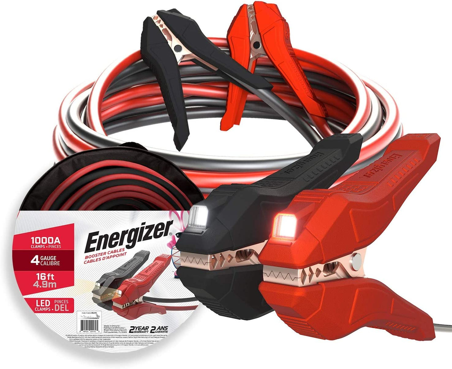 Energizer Jumper Cables, 30 Feet, 1 Gauge, 800A, Booster Battery Cables with Permanent Installation Kit and Quick Connect Plug for SUV & Trucks with up to 8-Liter Gasoline and 6-Liter Diesel Engines